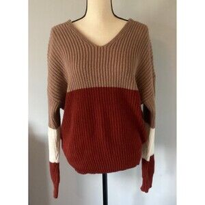 No Boundaries Women’s Color Block Sweater With Criss Cross Knotted Back Size XL